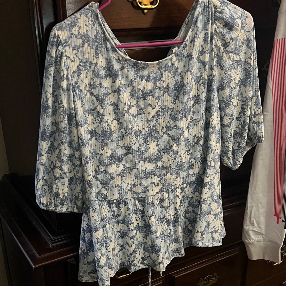 Cato Blue and White Patterned Blouse